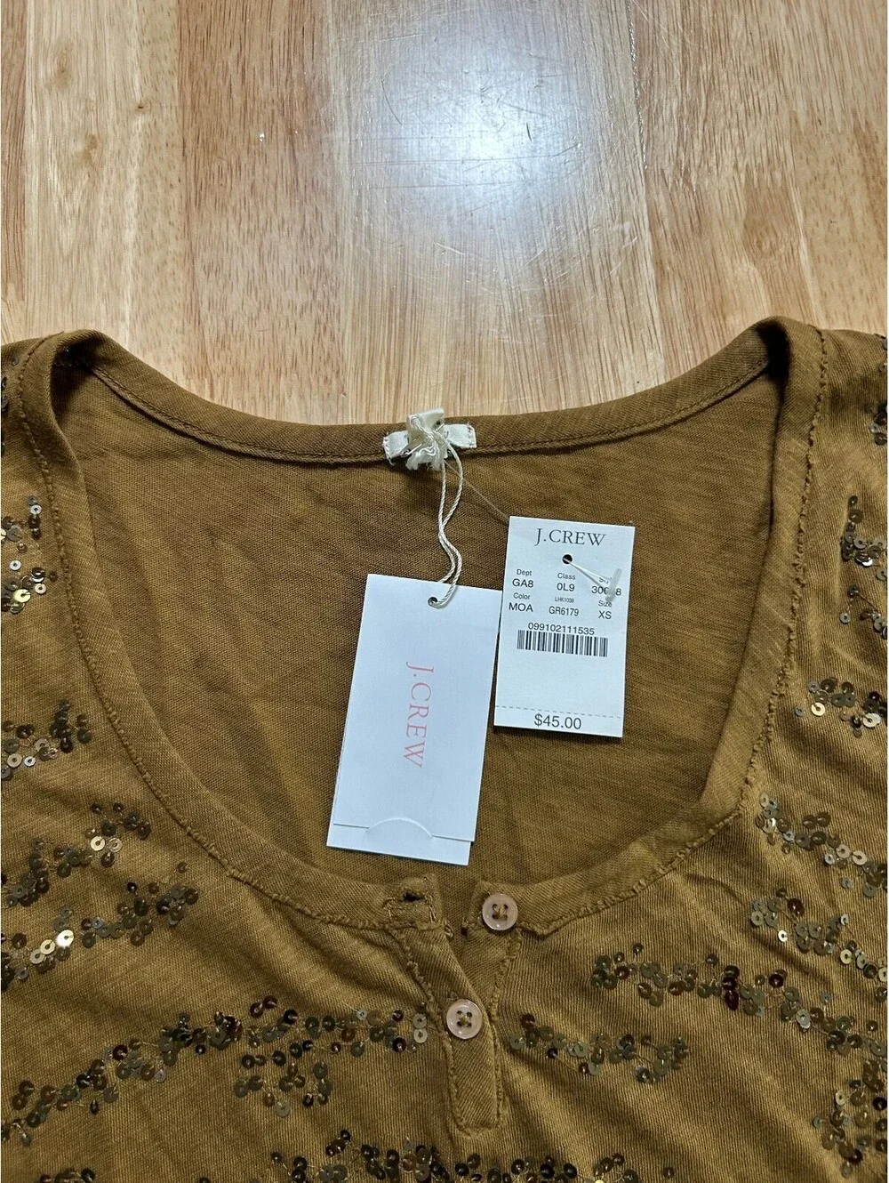 J.Crew Women's Brown Sequin Embellished Short Sleeve Top XS